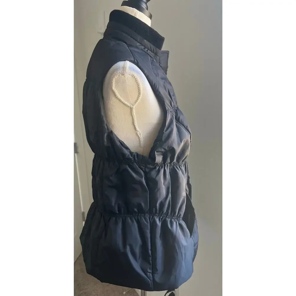 Avenue Stretchy Ruched Puffer Black with Pockets Sleeveless Zip Up Vest Sz 14/16